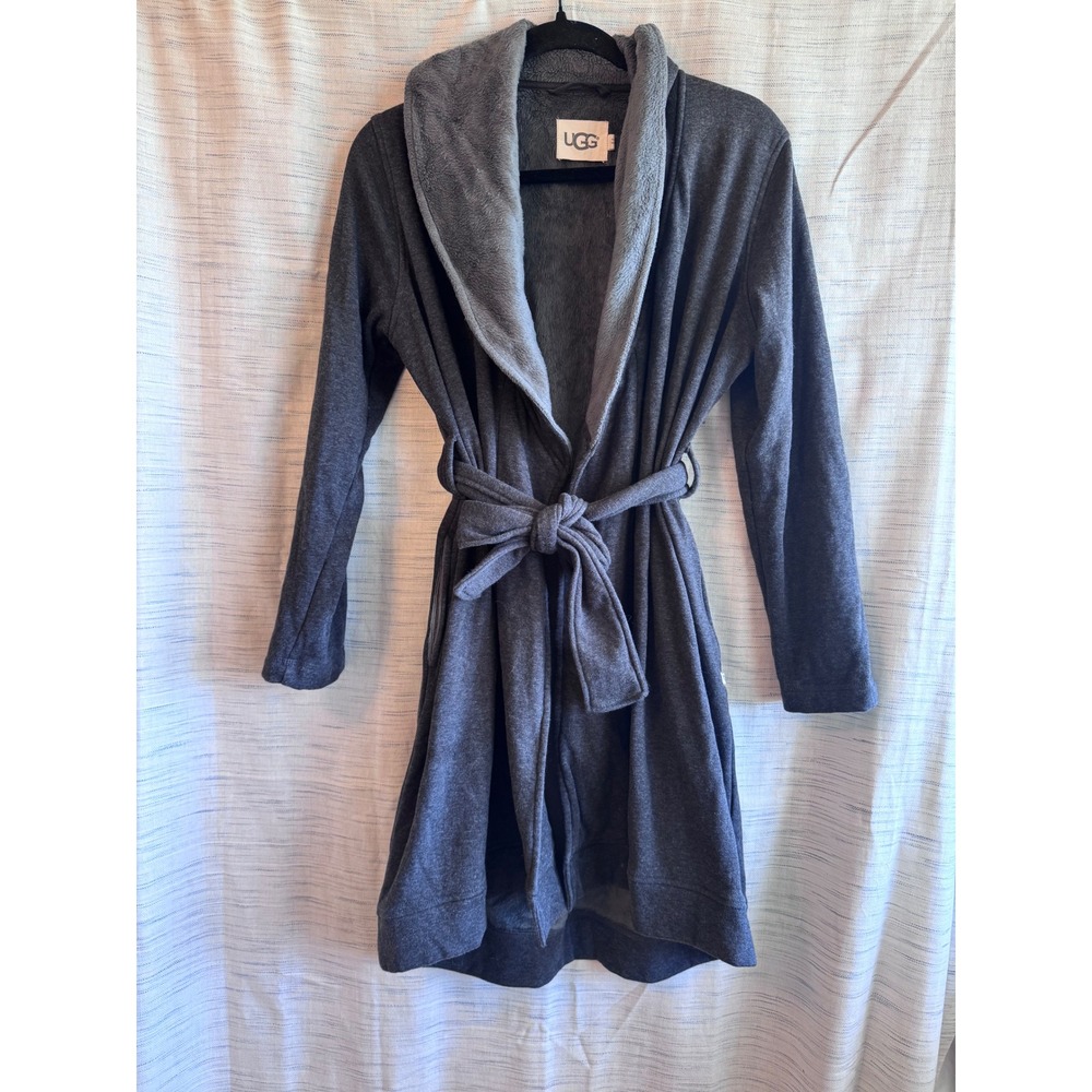 UGG Duffield II Robe Charcoal Heather Grey Fleece Lined Shawl Collar Small